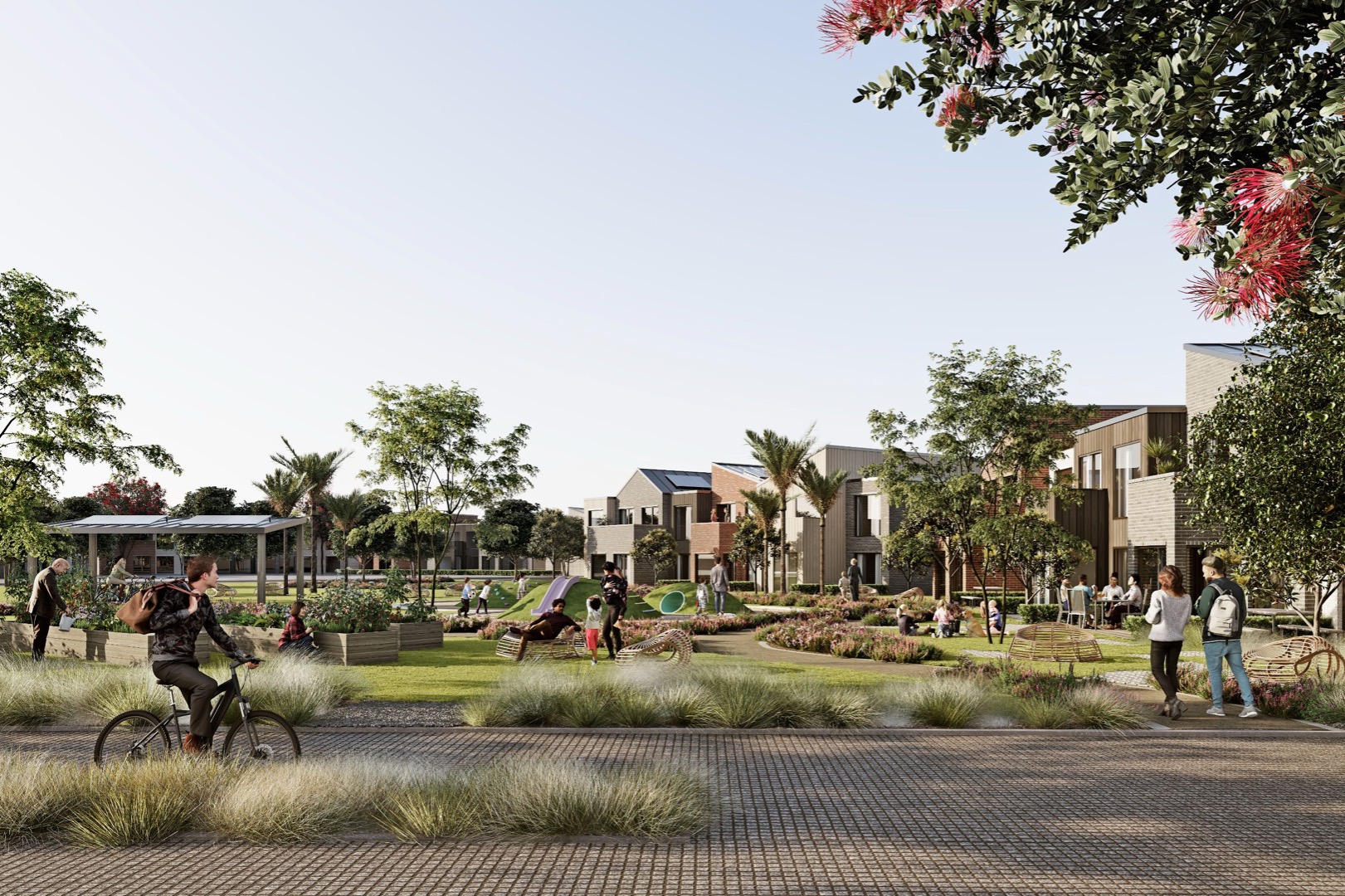 By minimising transport emissions, enhancing community interaction, and prioritising liveability, Sunfield promotes the potential of a 15-minute neighbourhood as a scalable solution for modern cities.